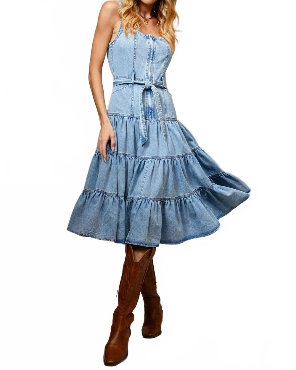 NEW BLUE B garment washed tiered zip midi dress in denim